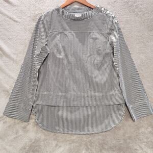 J. Crew Womens Black White High Low Striped Funnelneck Poplin Blouse Size 2